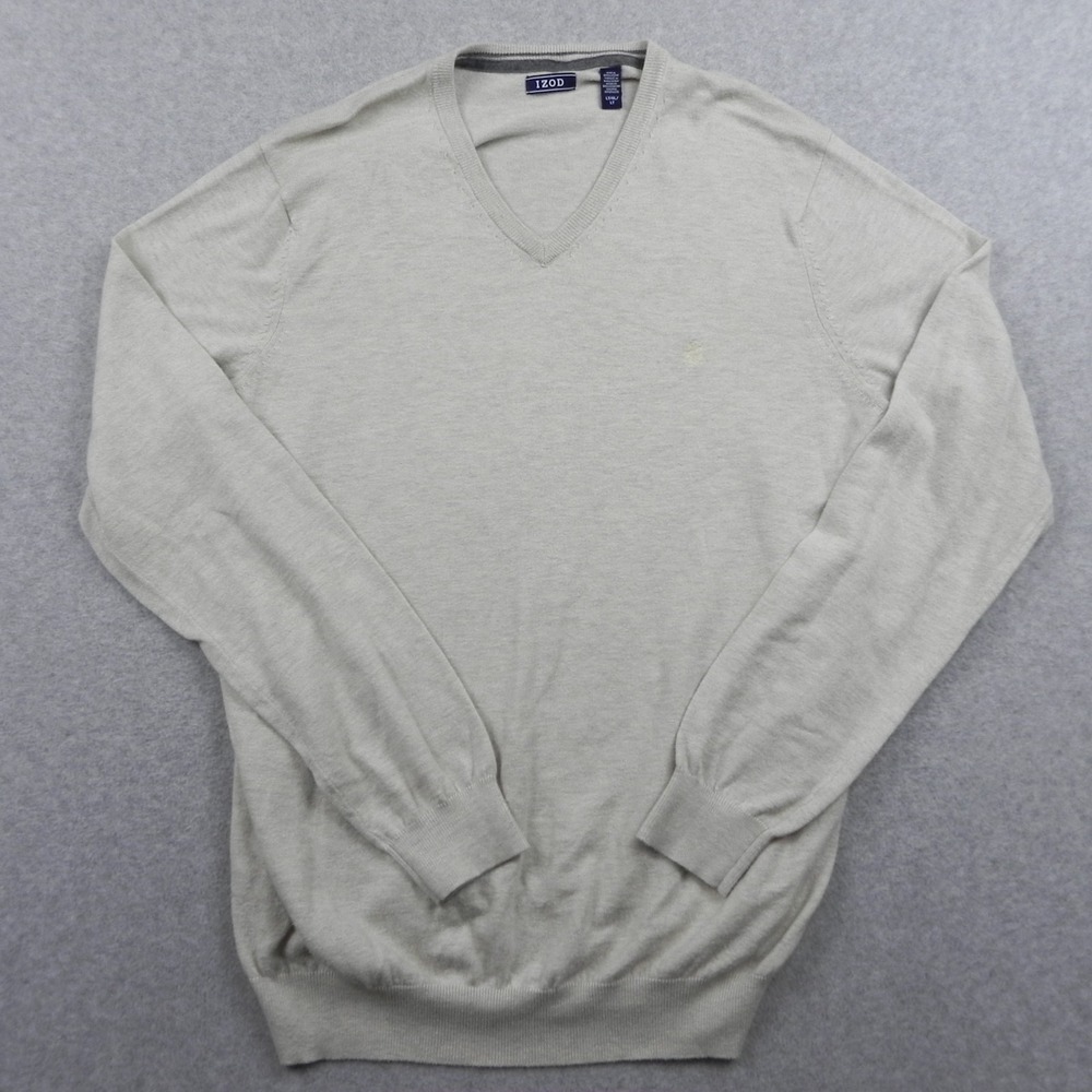 IZOD Sweater Mens LT Large Tall Pullover Knit V-Neck Casual Beige Long Sleeve